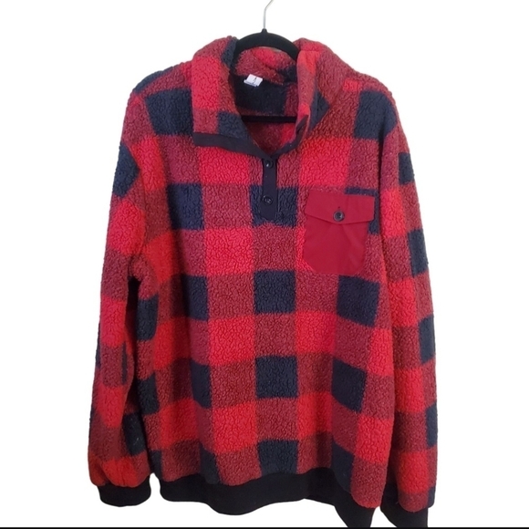 Chicyea Faux Sherpa Buffalo Plaid 1/4 Zip Pullover Size 3XL - Picture 1 of 5